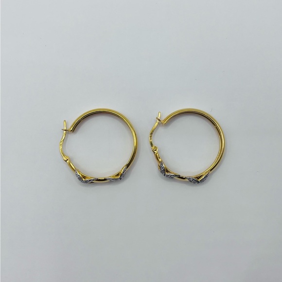 Gold Plated Natural Diamond Large Earring Hoops - Picture 4 of 5